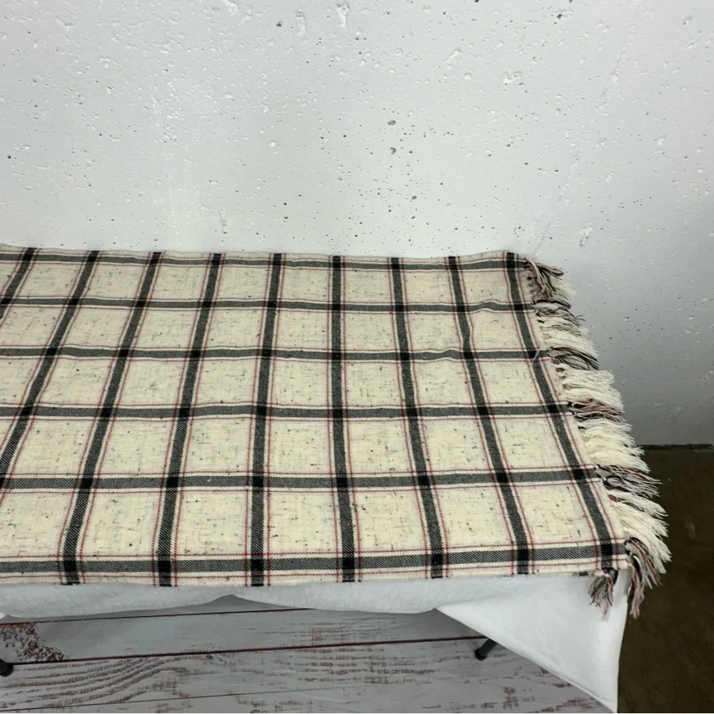 Madewell Speckled Cream Black & Red Plaid Scarf Wrap 21.5 x 74”